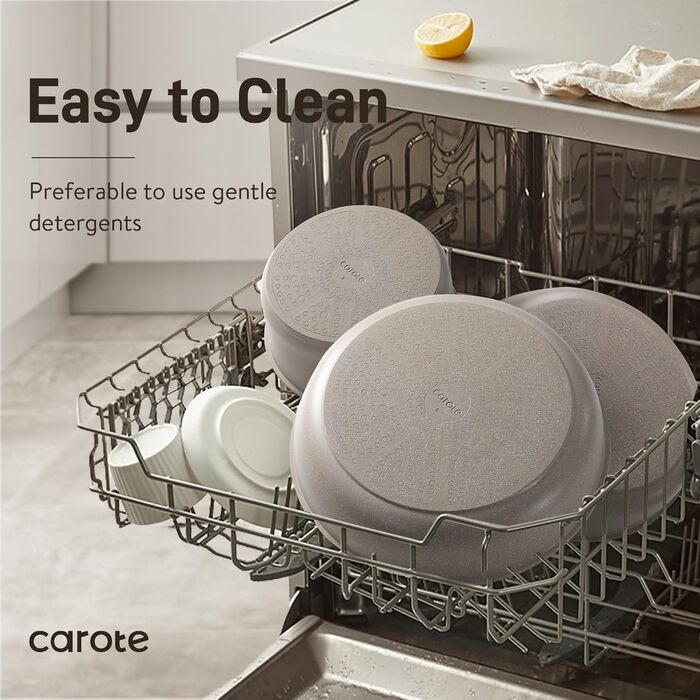 CAROTE Набір посуду 19 предметів з антипригарним покриттям, знімні ручки, для індукційних плит, тауп