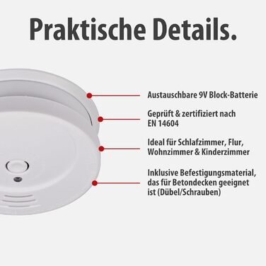 Набір димових датчиків Brennenstuhl 6x RM C 9010 з змінною батареєю (сертифіковано EN 14604, гучний сигнал) білий
