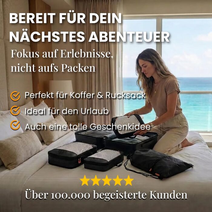 Набір компресійних органайзерів для одягу в подорожі Midnight Escape, 7 предметів, чорний — компресійні пакувальні куби для валізи та рюкзака