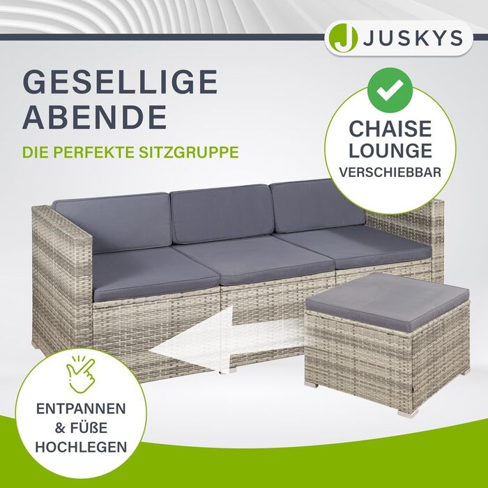 Садовий набір меблів Juskys Polyrattan Punta Cana для 4-5 осіб: диван, крісло, пуф, стіл, подушки - Чорно-сірий (меланж / темно-сірий)