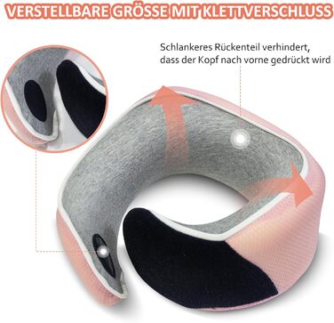 Подушка для шиї ProGlobe, 100% Memory Foam, ортопедична, для подорожей (літак, авто, поїзд), з маскою для сну, сітчаста сумка (світло-рожева)