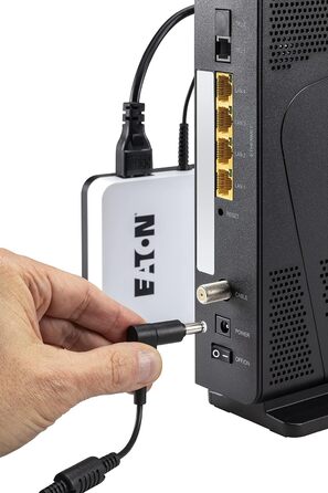 Джерело безперебійного живлення Eaton 3S Mini UPS 36 Вт 9/12/15/19 В постійного струму - ідеально підходить для захисту інтернет-маршрутизаторів (наприклад, FRITZ Box), IP-камери, домашні помічники та контролери розумного дому - White & Black Mini UPS