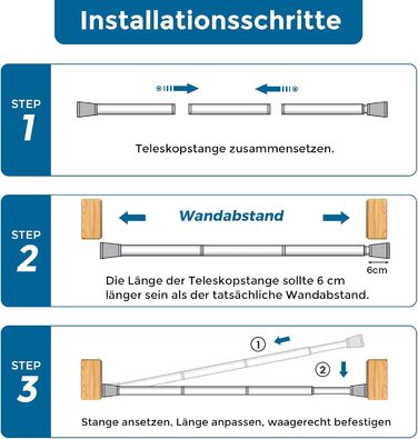 Штанга для штор без свердління AIZESI, 113-197 см, телескопічна, діаметр 22 мм, біла