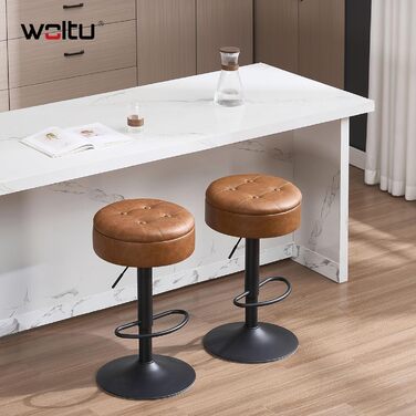 Барні стільці WOLTU 2 шт. з місцем для зберігання, регульовані по висоті, 360° обертання, для кухонної вишки, їдальні, бару, кухні, вітальні, штучна шкіра, метал, коричневий, вінтажний стиль