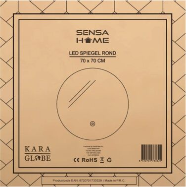 Дзеркало для ванної кімнати SensaHome кругле без рами з LED-підсвічуванням, диммер, 70x70 см