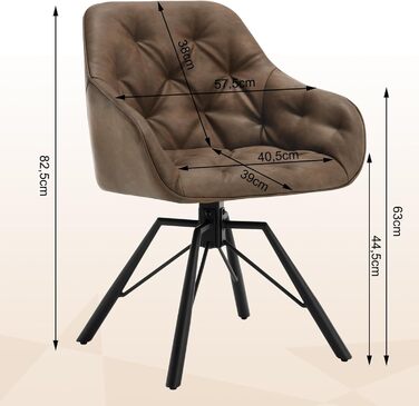 Крісло для їдальні WOLTU EZS61br-1, коричневе, з підлокітниками, на металевих ніжках, обтягнуте штучною шкірою, для кухні, вітальні, їдальні