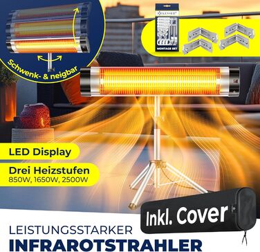 Інфрачервовий обігрівач KESSER® 2500W з захисним чохлом та телескопічним штативом – для тераси, вітальні, дачі