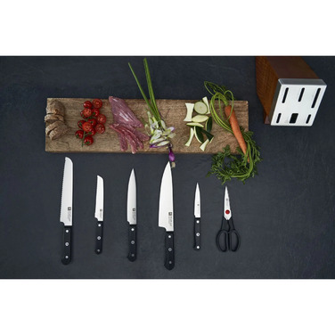 Набір з 5 ножів з ножицями і заточувальним блоком коричневий Gourmet Zwilling