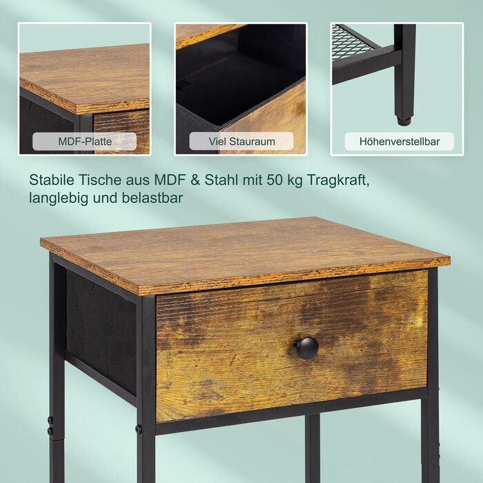 Набір приліжкових тумбочок Relaxdays (2 шт.) з ящиком та полицею