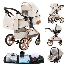 Дитяча коляска YAZOCO 3 в 1: Buggy, Babybett, Комплект. Легка складна коляска для новонароджених з алюмінієвим каркасом (5 Creme)
