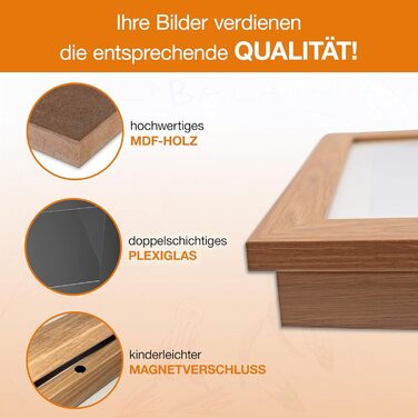 BALA® Преміум рамки для фотографій - 2 шт. A4, для дитячих малюнків, з фронтальною відкриваністю та кріпленням для підвішування/ставлення, 120+ фото, дерево