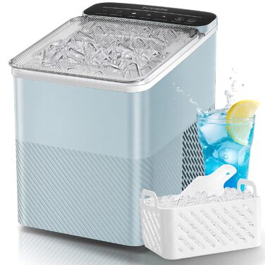 Льодогенератор Fohere портативний самоочисний 14 кг/24год, 2 розміри льоду, блакитний для дому, бару, офісу, кемпінгу зі шкребком та кошиком
