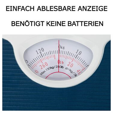 Аналогові ваги для ванної кімнати TronicXL - до 130 кг - Ретро дизайн Vintage - Механічні ваги для ванної кімнати - Механічні без батарейок - Нековзні - Літні люди Діти Чоловіки Жінки - Аксесуари для ванної кімнати Ванна кімната - синій