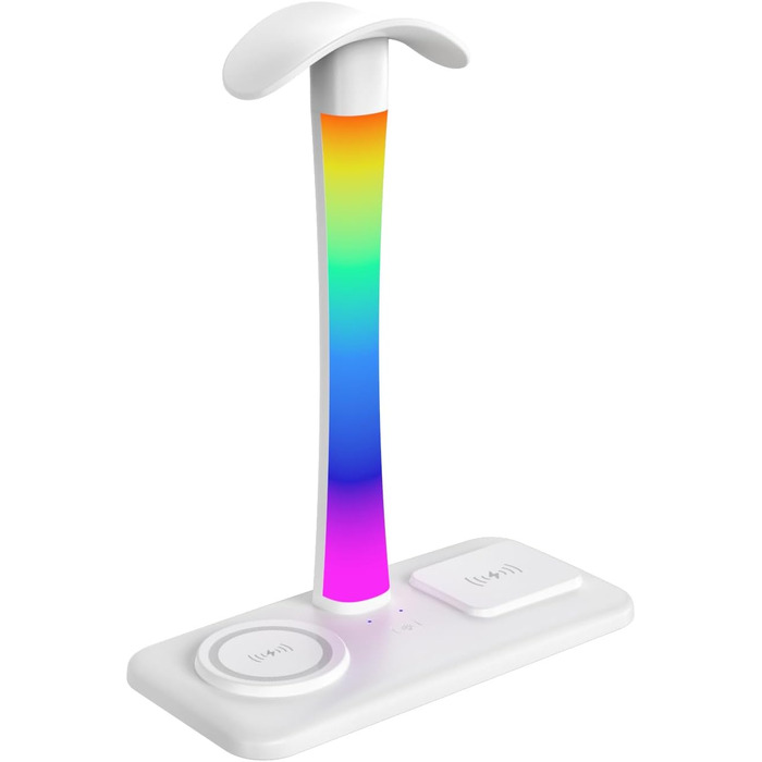 Підставка для навушників з бездротовим зарядним пристроєм, RGB-підсвічуванням, сумісна з AirPods Max, iPhone, Samsung. Подарунок для геймера