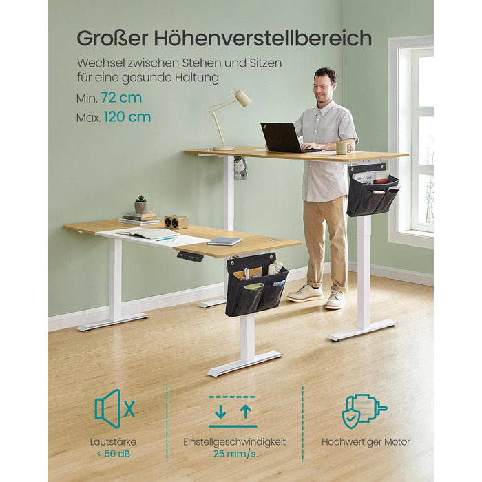 SONGMICS Регульований стіл, електричний, з пам'яттю 4 положень, 160 x 70 см, вінтажний коричневий + матовий білий, LSD026X01