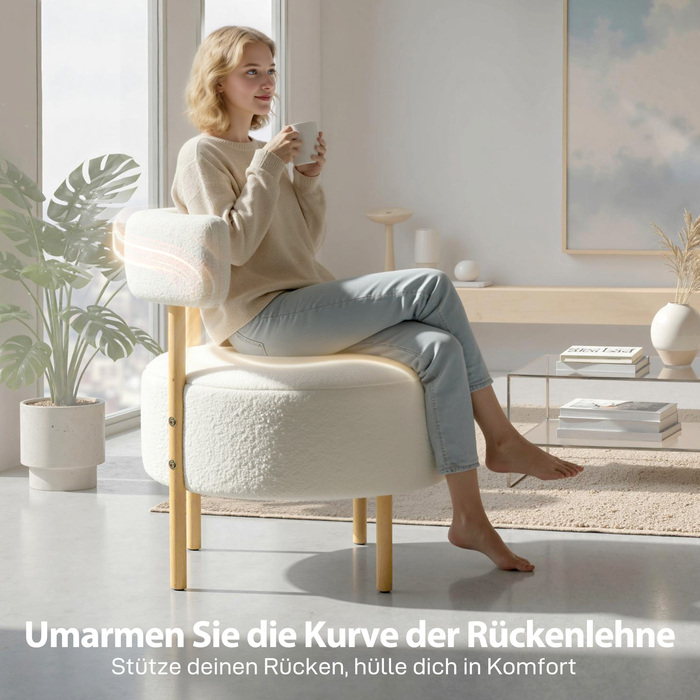 Крісло-шезлонг з м'якою оббивкою з флісу шерпа, металевими ніжками з імітацією дерева, 67 x 67 x 71 см, кремовий