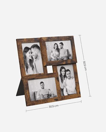 Фоторамка SONGMIC колаж для 4 фотографій, 10 x 15 см, настінний дисплей для фотогалереї, Різдвяний, зі скляною панеллю, RPF25WT (вінтажно-коричневий)