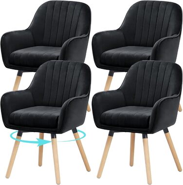 Крісла для їдальні ELUCHANG, обертаються на 360°, м'яке сидіння 10 см, з високими підлокітниками, кремово-білий велюр, до 150 кг, для спальні, кухні, вітальні (4 шт.)