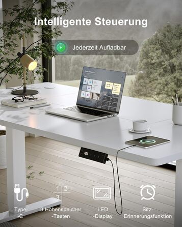 Електричний стіл Devoko 200x80 см з USB-C, білий. Регулювання висоти, комп'ютерний стіл з органайзером для кабелів