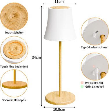 LED настільна лампа Suright бездротова з RGB, сенсорне керування, IP54, для дому та саду