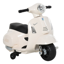Дитячий електричний мотоцикл HOMCOM VESPA, 18-36 місяців, 3 км/год, LED світло та звук, PP пластик та метал, білий, 66.5x38x52см