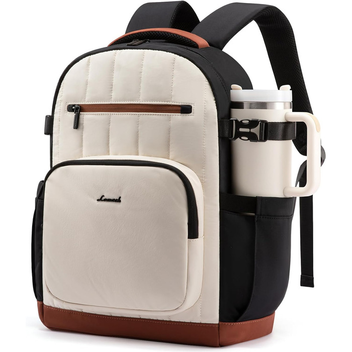 LOVEVOOK Рюкзак для жінок, водонепроникний шкільний рюкзак для підлітків, легка сумка-мішок з відділенням для ноутбука (17,3 дюйми), для вчителів, школи, університету, офісу, роботи (бежевий+коричневий+чорний)