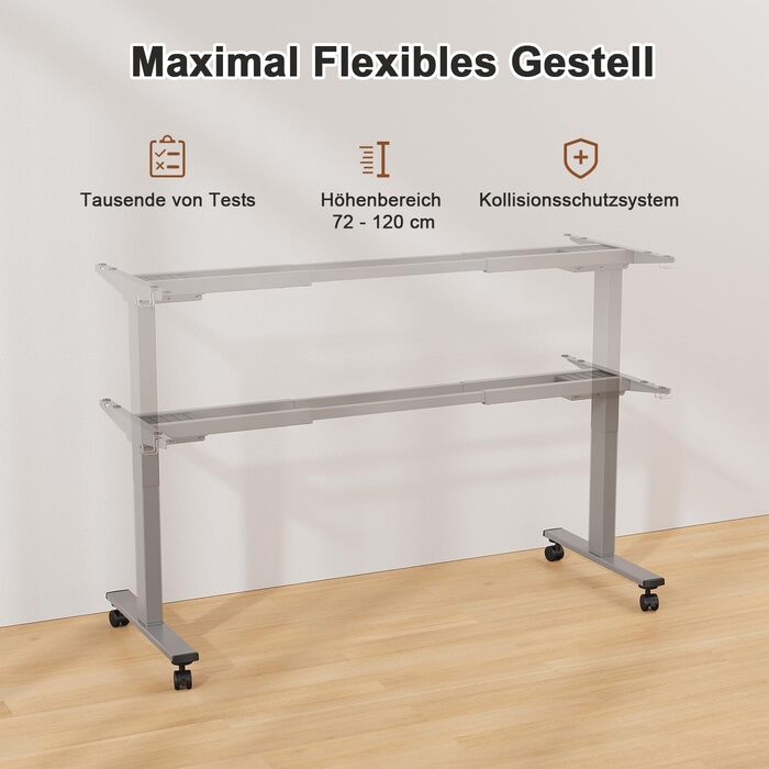 Регульований стіл JUMMICO з міцним металевим каркасом та 2 моторами, 3 пам'яті, для стояння та сидіння (білий), 100 x 140 см, сірий