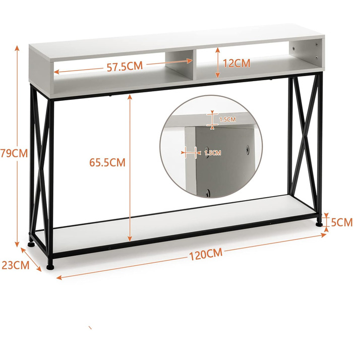 Консольний стіл COSTWAY 2 яруси, дерево, 120x23x79 см, білий, для передпокою, вітальні, спальні