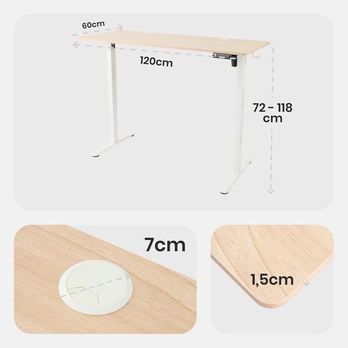 Електричний регульований стіл Arebos 120x60 см з пам'яттю | Столик для комп'ютера | Ергономічний офісний стіл | Стіл для стояння/сидіння | Бежевий