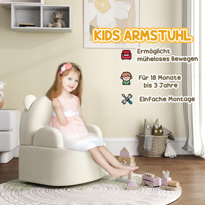 AIYAPLAY Дитяче крісло Teddy Fleece Bear Shape для дітей 1,5-3 років, зручний дитячий диван для дитячої кімнати та ігрової кімнати, бежевий