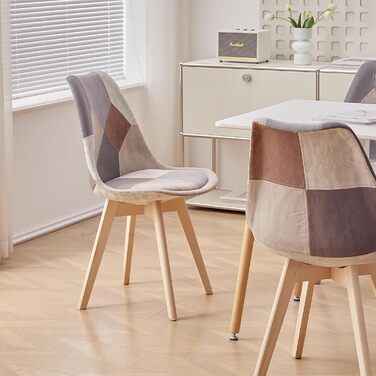 Стільці для їдальні в скандинавському стилі, ретро-дизайн, з м'яким сидінням, для кухні та офісу, з масивними буковими ніжками (набір 4 шт., сірий)