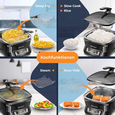 Мультиварка KESSER® 8л з фритюрницею, 16 програм, чорна. Гриль, випічка, тушкування, приготування на пару, функція підігріву та повільного приготування, приготування рису та йогурту.