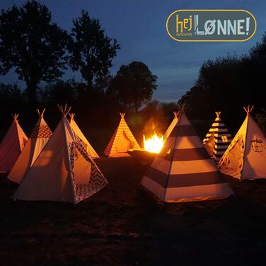 Hej Lønne Kinder Tipi, білий намет-типі з кольоровим візерунком, 120x120x150 см, з підлогою та вікнами, для гри в приміщенні та на вулиці, безпечний для дітей