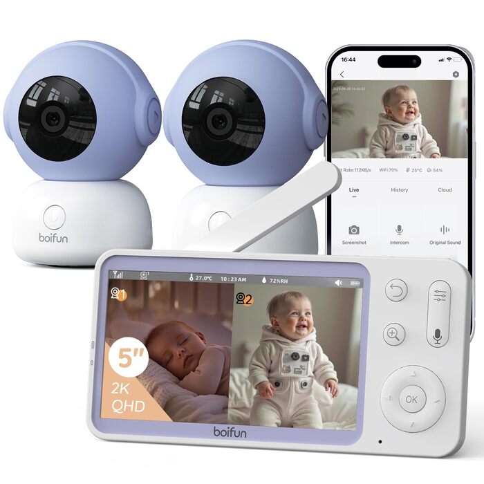 Відеоняня BOIFUN 2K/3MP з камерою Wi-Fi, нічним баченням, 5