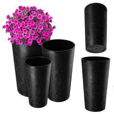 Набір горщиків KADAX (3 шт.) з дерев'яною стружкою, чорний бетон, 19,25, 30 см