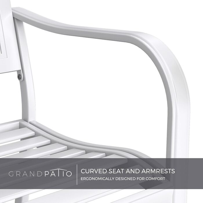 Металева лавка Grand Patio для саду, парку, балкону. Лавка з підлокітниками та спинкою, стиль ретро, міцний метал та чавун, на 2-3 особи. Білий колір, вінтажний стиль.