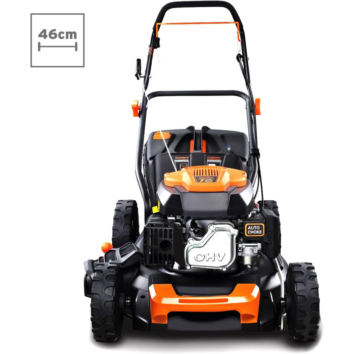 Бензиновий газонокосарка FUXTEC FX-RM4346 4-в-1 з приводом на задні колеса, ширина косіння 42 см, 46 см об'єм двигуна, 40л травоспікач