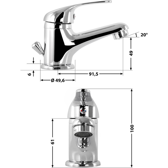 Змішувач з логотипом aquaSu з водозберігаючою насадкою для змішування, змішувач для холодної води з керамічним картриджем, одноричажний змішувач для ванної та кухні, змішувач з латунним сердечником, змішувач високого тиску, змішувач у хромі, 796217 (однор