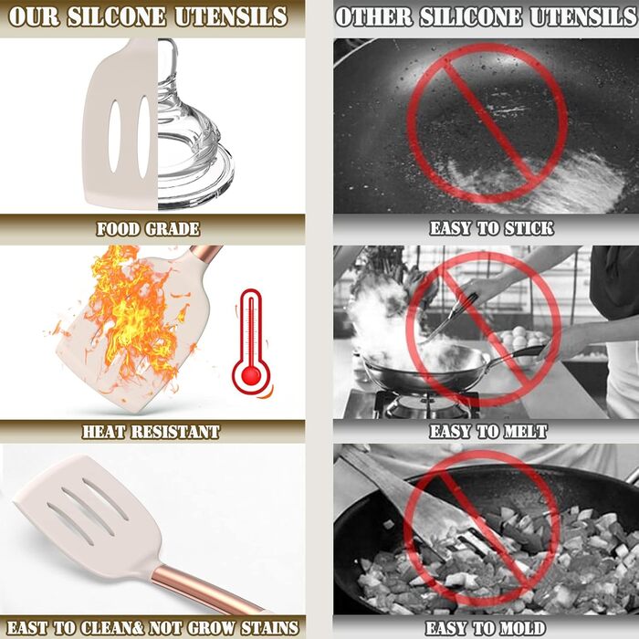 Набір кухонних аксесуарів Umite Chef: 43 предмети з нержавіючої сталі, силікон, антипригарне покриття, термостійкий, рожеве золото, хакі