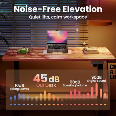 Регульований за висотою стіл HUANUO, 4 положення пам'яті, електричний, для дому та офісу, стоячий стіл, світло-коричневий, 140 x 80 см