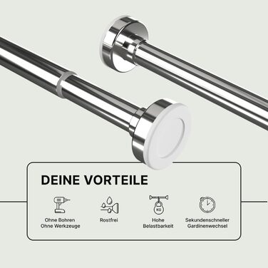 Штанга для душу без свердління 90-160 см, срібна, Ø 25 мм, телескопічна – для ванної, душової кабіни та перегородки. 1 шт.