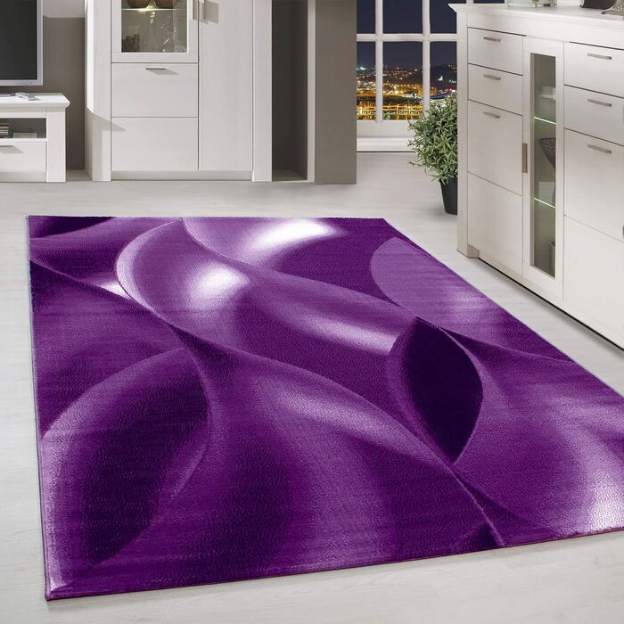 Домашній килим з коротким ворсом, килим для вітальні, світло-сірий в дрібну клітку, Розмір (160x230 см, фіолетовий)