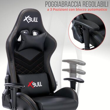 Ігрове крісло Piushopping X-Bull XL, ергономічне з підставкою для ніг, поперекова підтримка, нахил, чорний