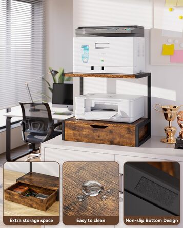 Підставка для принтера IBUYKE 2-ярусна, столик з полицею, органайзер для офісу, TLJ015W (Коричневий)