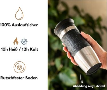 Термокружка Milu 450 мл, 370 мл з нержавіючої сталі, для кави 'to go', з подвійними стінками, не протікає, чорна