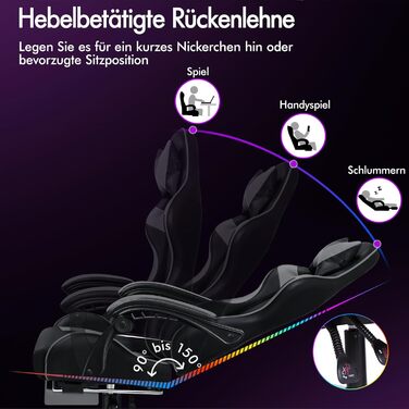 Ігровий крісло ALFORDSON з підніжкою, масажем та регулюванням на 150°, чорний (серія Eryx)