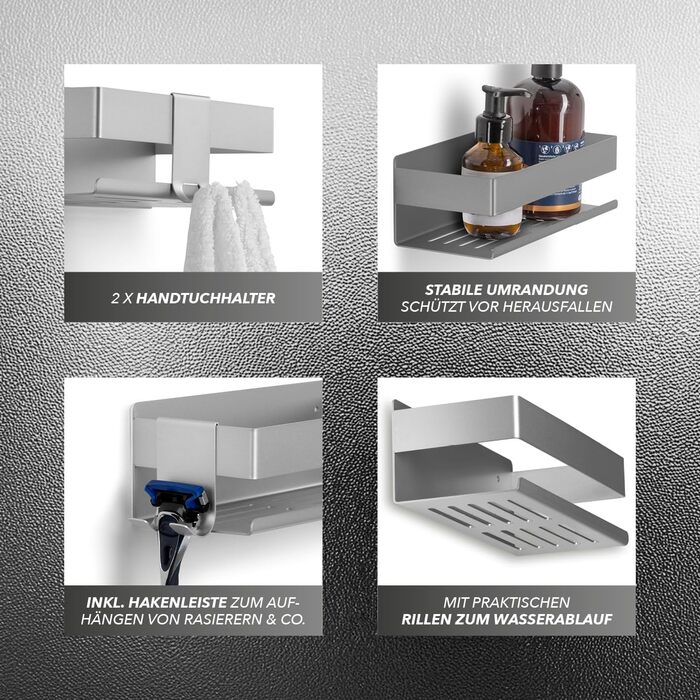 Набір з 2 полиці для душу Benkstein | Регульована полиця для душу без свердління | Корзина для душу, тримач для шампуню та гелю для душу | Організатор для ванної кімнати, полиця для душу (кріпиться на клей, срібло)