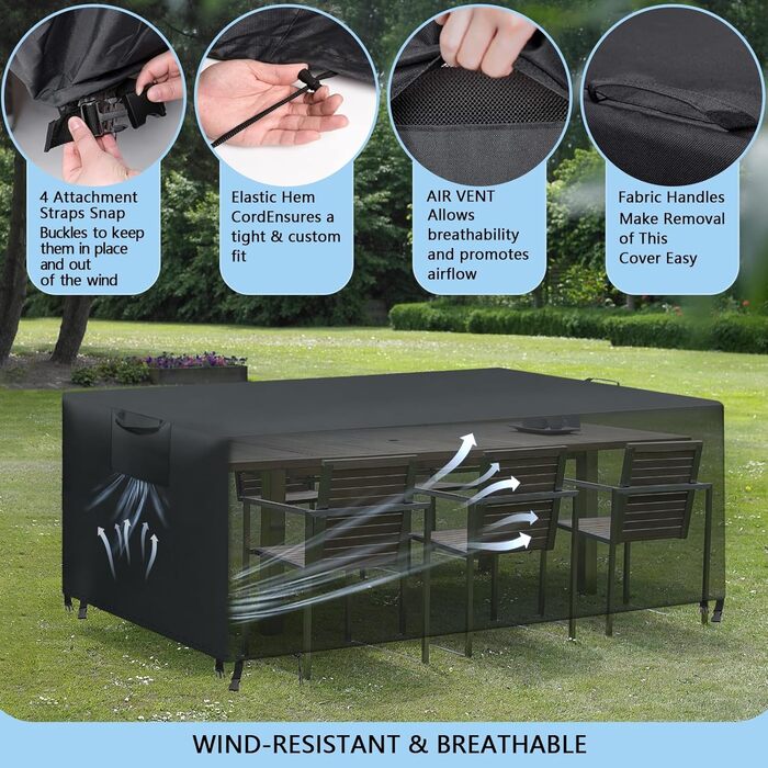 Водонепроникний чохол для садовой меблів - захисна тканина 420D Oxford, чорний, 180x120x74 см