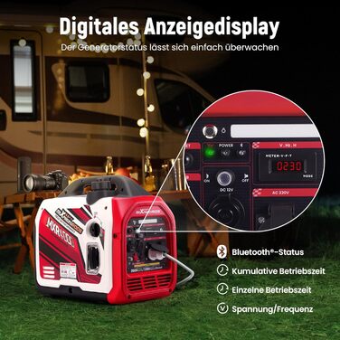 Інверторний генератор maXpeedingrods 2000W: бензиновий, 4-тактний, з USB та 230V, цифровий дисплей, для кемпінгу та подорожей