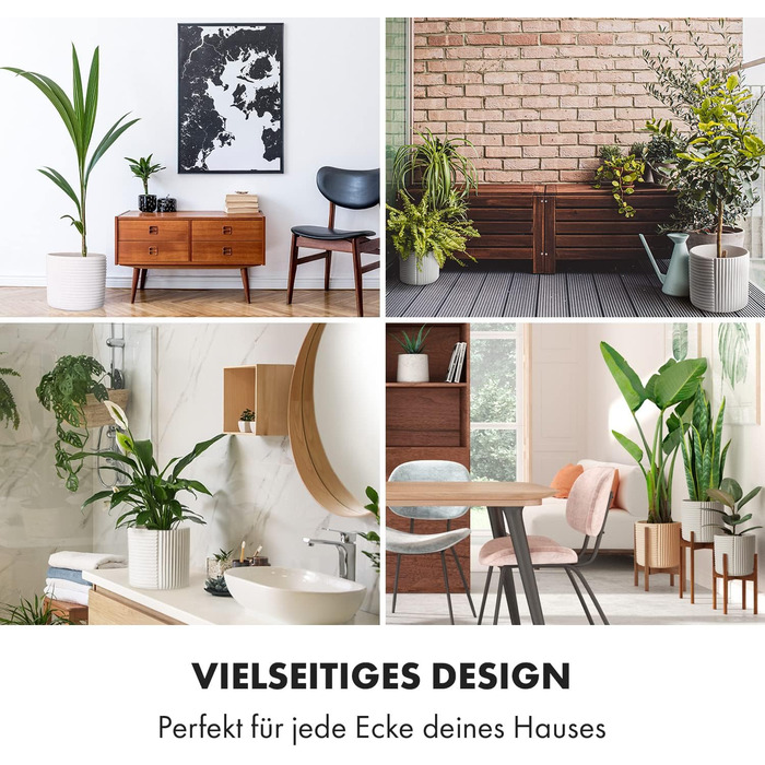 Горщик для квітів Fox & Fern Großer 30,5 см – стильний горщик з якісного полістоуну з 3D-текстурою та дренажним отвором. Великий горщик для дому (білий)